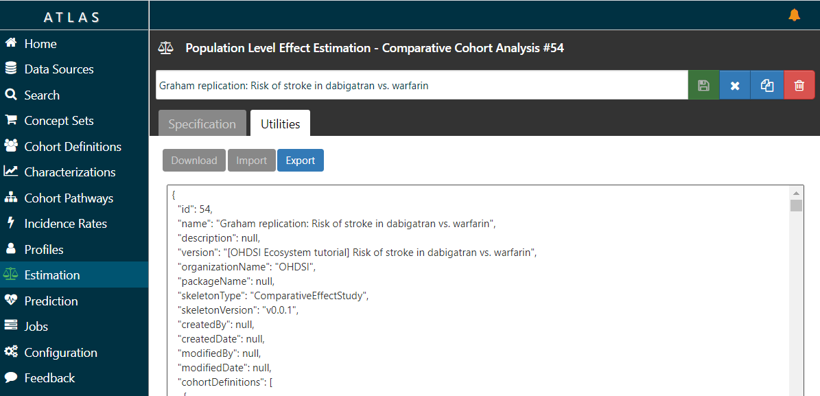 Obtaining the JSON specifications from ATLAS