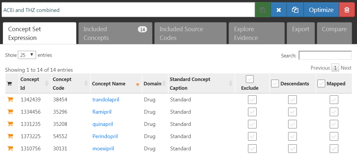 A concept set containing the concepts defining the target and comparator exposures.