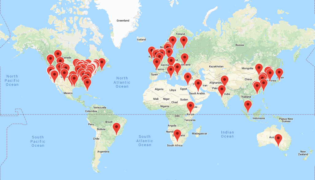 Carte des collaborateurs OHDSI en août 2019