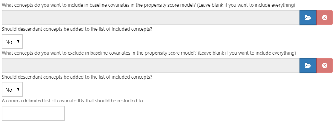 Paramètres d'inclusion et d'exclusion des covariables.