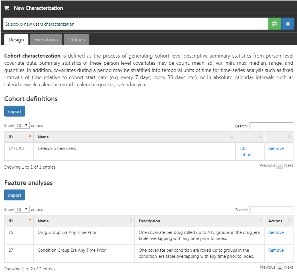 Characterization settings.