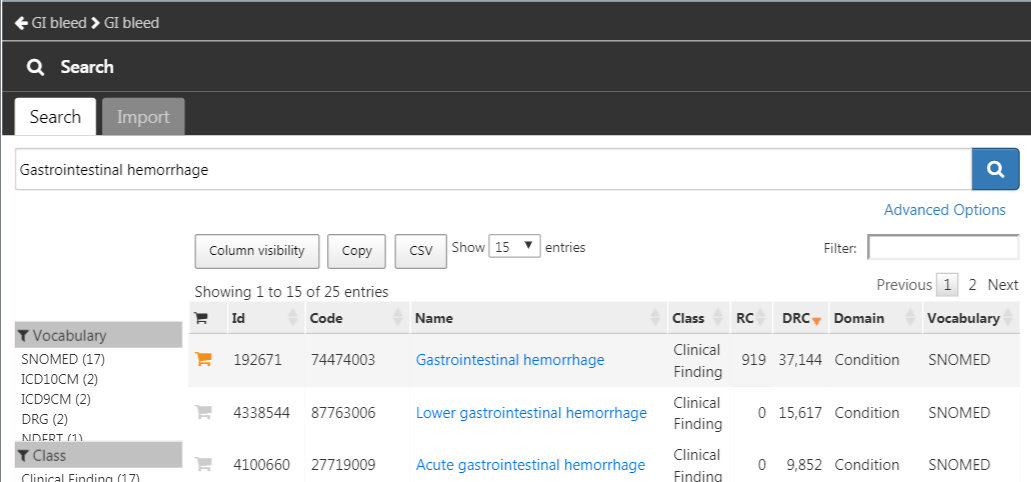 Selecting the standard concept for "Gastrointestinal hemorrhage".