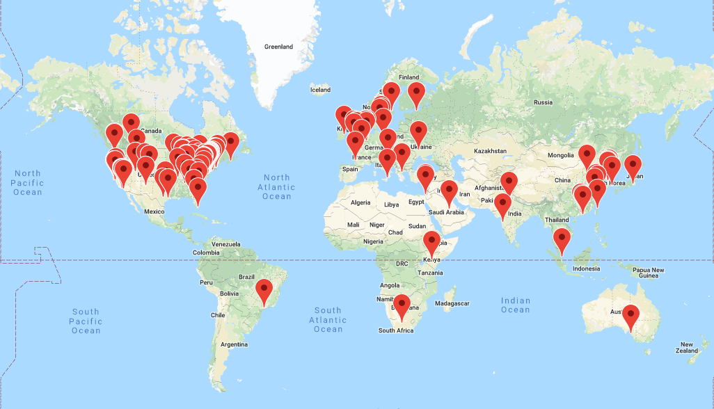 2019年8月現在のOHDSI協力者の地図