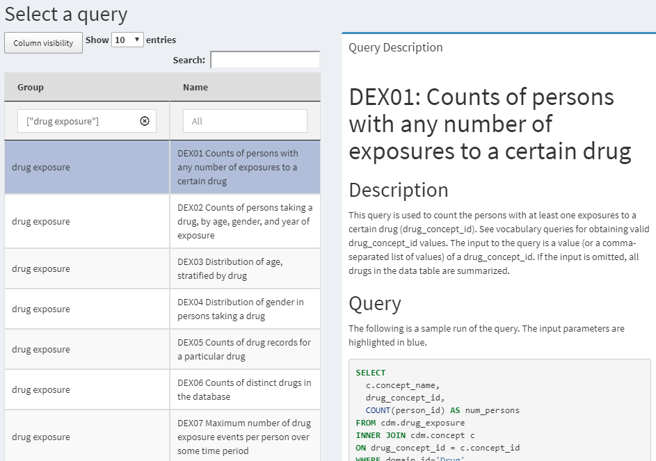 QueryLibrary: a library of SQL queries against the CDM.